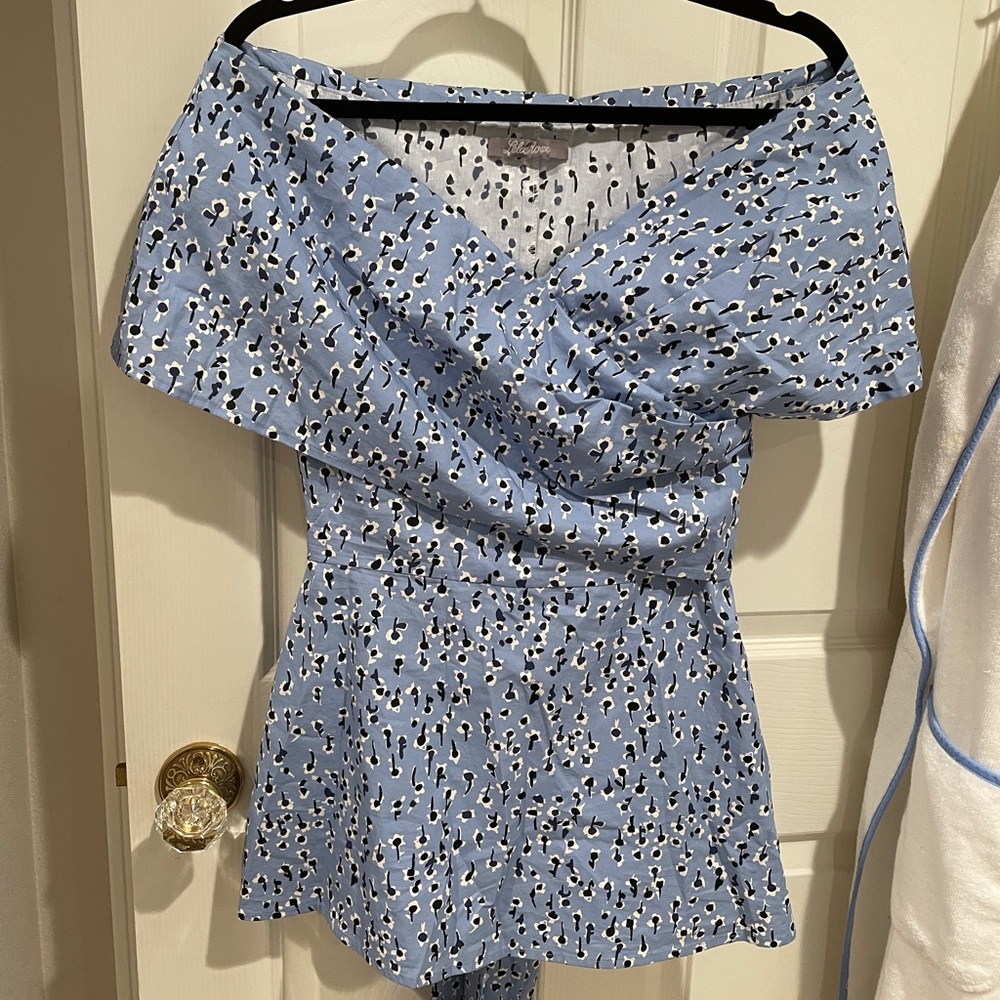 Lela Rose Off Shoulder Poplin Blouse